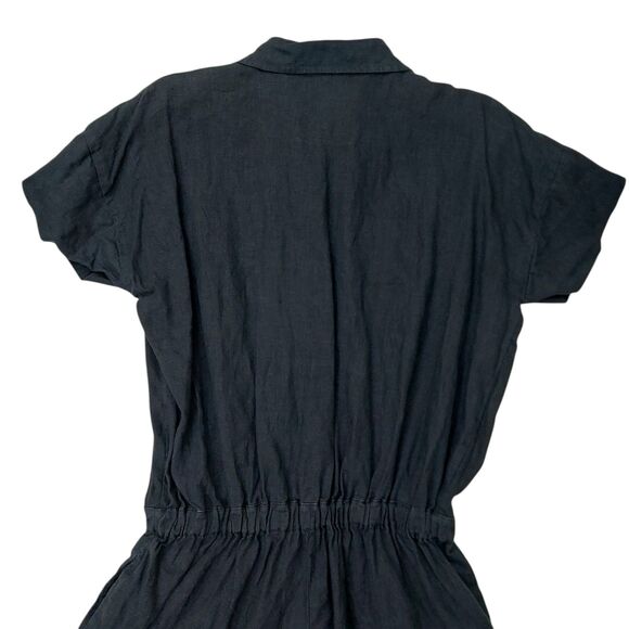 Seaside Tones Romper Womens Medium Navy 100% Linen Short Sleeve Beach Coastal - Picture 7 of 12